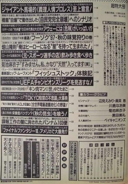 週刊プレイボーイ 1997年10月14日(ピンナップ：辺見えみり 奥菜