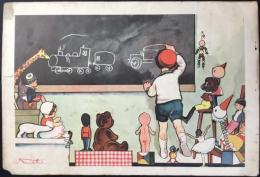 岡本帰一作　仮題『お絵描き』裏面『虫取り』