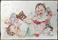 岡本帰一作　仮題『汽車ポッポ　わーい』裏面『僕のだーい』