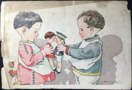 岡本帰一作　仮題『お人形ごっこ』裏面『俺についてこい』