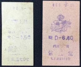 戦前の東京銀座飲食店硬券領収書2点一括(銀座食堂他)