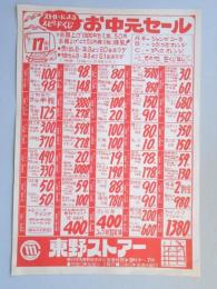 【新聞折込広告】春日井市　スーパー　東野ストアー　ストローによるスピードくじ　お中元セール