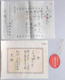 新潟県瀬波温泉　萩野屋旅館　宿札及び茶料御礼領収書、宿泊料領収書