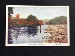 〈絵葉書〉袋田附近久慈川の鮎釣り