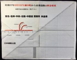 日本道路公団発行『昭和57年6月1日午前0時から高速道路の料金変更　東名・名神・中央・北陸・中国道　距離表料金表』