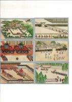 （レトロ絵葉書）大嘗祭の図6枚 京都御所/紫宸殿上/紫宸殿前庭/悠紀殿御幸/主基殿風俗舞/伊勢大廟御参拝