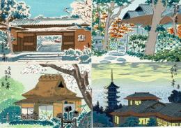 （レトロ版画絵葉書）京名物土井 京東山高台寺土井 4枚 タトウ付き