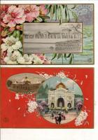 （レトロ絵葉書）「東京勧業博覧会第壱号館」「不忍池畔之外国館」絵葉書2枚 いずれも通信面に「明治四十年東京勧業博覧会」スタンプ エンボス加工