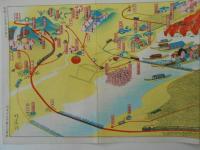 岐阜市　長良川の鵜飼〔岐阜市周辺観光案内図〕(鳥瞰図)