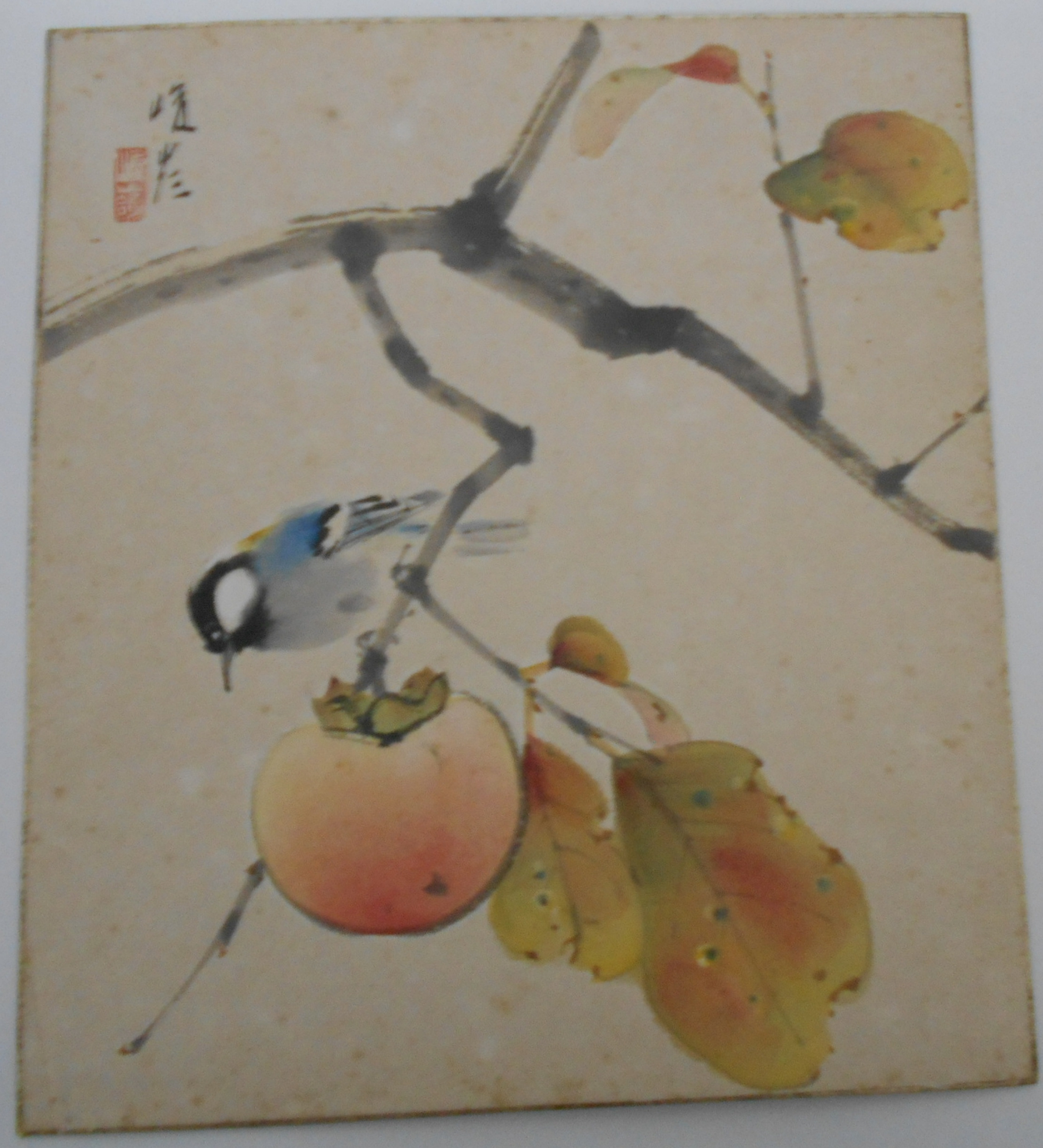 大矢峻嶺 自筆色紙「柿の枝にシジュウカラ」(仮題) (大矢峻嶺(岐阜県 ...