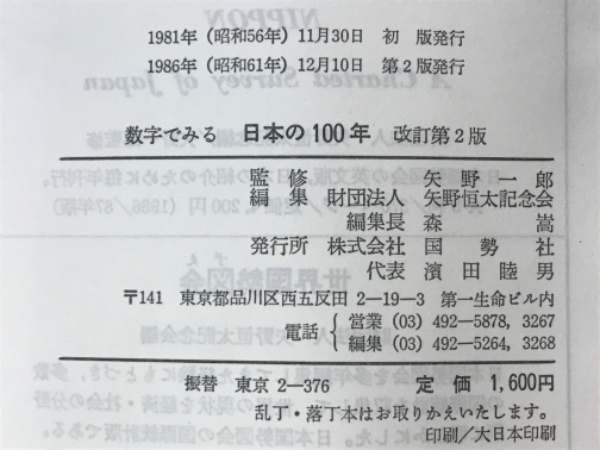 数字でみる日本の100年 : 日本国勢図会長期統計版(矢野恒太記念