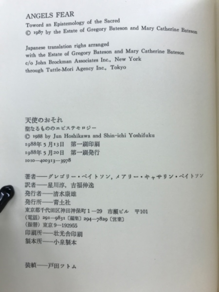 古着人気アイテム 天使のおそれ : 聖なるもののエピステモロジー(グレゴリー 人文