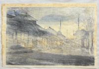 石渡江逸木版画　【薄暮】銚子町今宮通にて