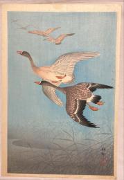 小原祥邨　木版画【雁】