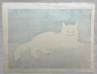 藤田嗣治木版画　【白い猫】