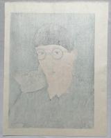 藤田嗣治木版画　【自画像】