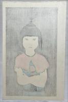 藤田嗣治木版画　【人形を抱く少女】