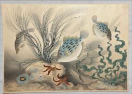大野麦風木版画　【カワハギ】大日本魚類画集