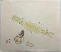 竹内栖鳳木版画　【冬日村居】