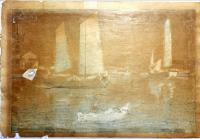 土屋光逸木版画　【瀬戸内海　明石の港】