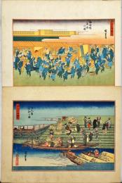 廣重画　浪速名所図会　石版彩色刷　9枚