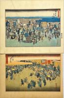 廣重画　浪速名所図会　石版彩色刷　9枚