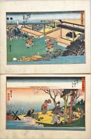廣重画　浪速名所図会　石版彩色刷　9枚