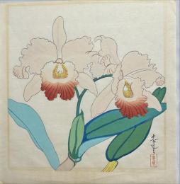 大野麦風木版画　牡丹図　