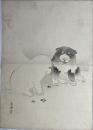円山応挙木版画　狗犬図　木版彩色刷