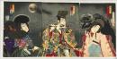 国周画　笛澄月白浪　3枚続　市川團十郎＝平井保昌、鬼童丸＝尾上多賀之丞、中村芝翫＝袴垂保輔　