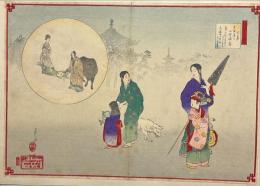 月耕画　浮世十二ヶ月の内　七月ー正保の頃の小町踊の図