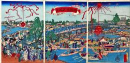 東京名所之内川開之図　両国橋大花火