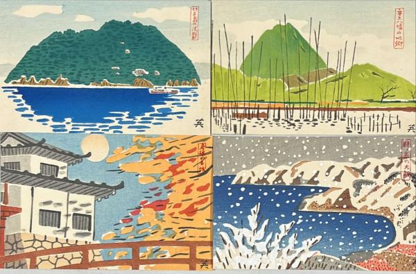 木版彩色絵葉書 琵琶湖八景 第1・2集 (西山英雄画) / 古本、中古本