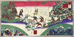 椋鳥雀大合戦　3枚続