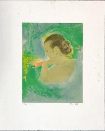 高山辰雄画　リトグラフ　面影の女