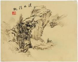 清光　木版画「渓山清眺」