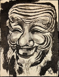 三輪晁勢　水墨画「能面　翁」（仮）