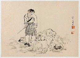 奥谷秋石　木版画「黄初平図」