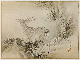 長谷川玉純　木版画「鹿図」