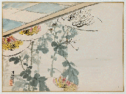 吉谷清馨　木版画「菊図」