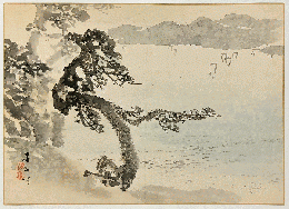 菊池芳文　木版画「水面と松」（仮）