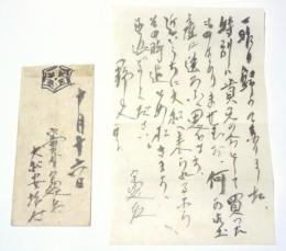 富本憲吉 書簡　野島煕正(野島康三)宛　封筒付 菱形文様描入