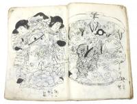 明治の肉筆画・名作選 明治期/真作 肉筆春画 鳥羽絵 陽物競べ 戯画 風刺画「春画25枚