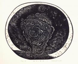 日和崎尊夫 木口木版画「海淵の薔薇3」