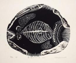 日和崎尊夫 木口木版画「星と魚のシリーズ No.1」