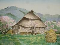 木版画「民家十二ヶ月集」より「杏花村」
