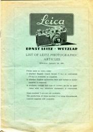 ERNST LEITZ・WETZLAR　LIST OF LEITZ PHOTOGRAPHIC ARTICLES