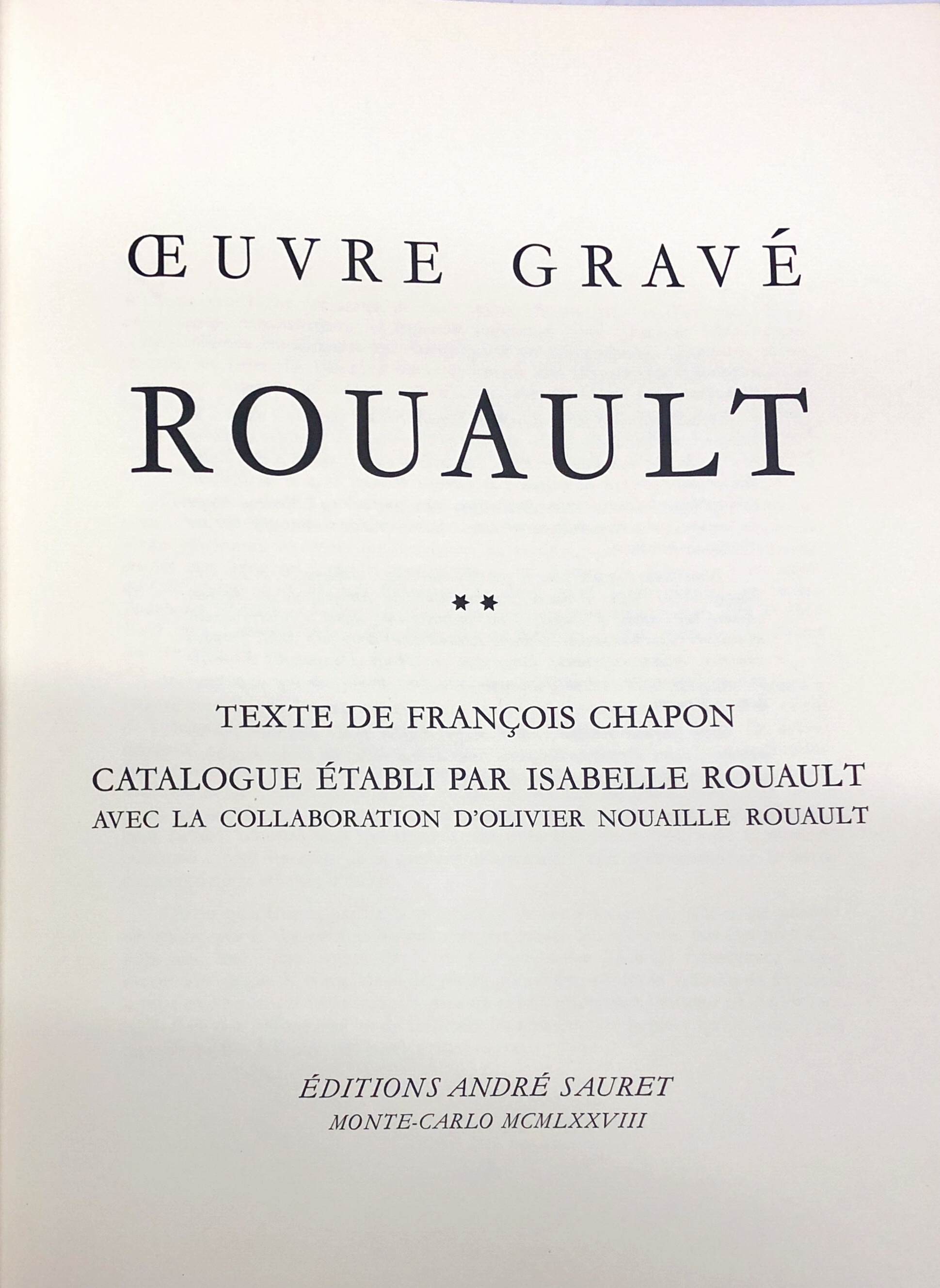 ジョルジュ・ルオー 版画カタログ・レゾネ Rouault: Oeuvre Grave