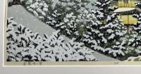 井堂雅夫木版画「金閣寺の雪」