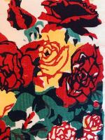 川西英木版画作品『ばら』(小)：昭和21年・詞華集『日本の花』からの1枚